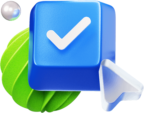 Синий куб с галочкой и курсором