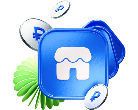 Синий значок магазина с монетами